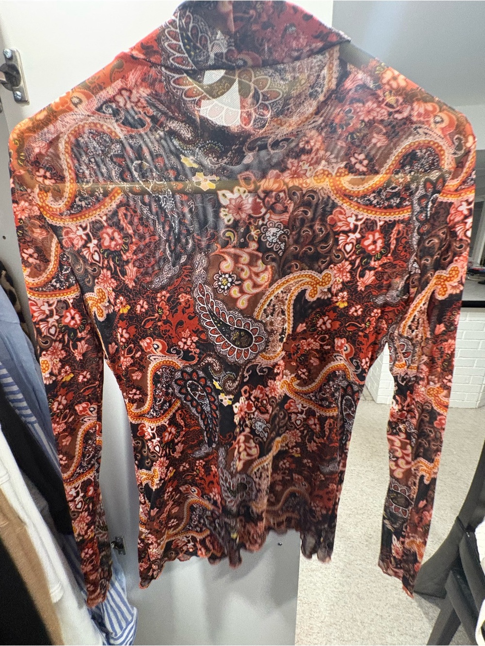 Tristan Paisley Turtleneck Long Sleeve Top - Red, Black, Orange